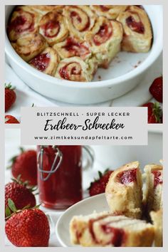 a close up of a plate of food with strawberries