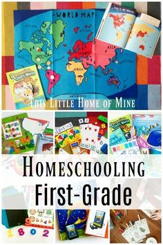 the homeschooling first - grade book is shown with pictures and words