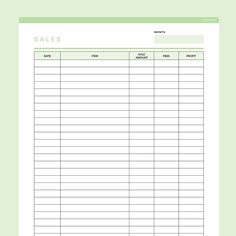 a sales sheet with the words sales written on it in green and white letters,