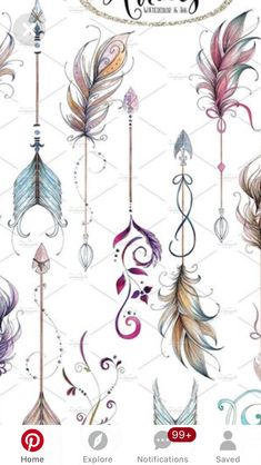 an image of different colored feathers on a white background with the words dream catchers above it