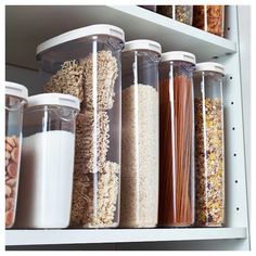 an organized pantry filled with cereal and nuts