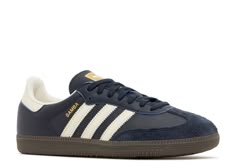 Samba OG 'Night Navy Gum' - Adidas - ID2056 - night navy/cream white/gum | Flight Club Addias Shoes, Blue And White Adidas, Samba White, Adidas Shoes Mens, Pretty Shoes Sneakers, Flight Club, Adidas Shoes Women