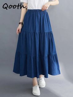 SPECIFICATIONS Women Elastic Waist A-line Denim Skirt Elegant Vintage High Waist Long Cake Skirt For Spring Summer QT2211 Brand Name: Qooth Material: Polyester Style: Casual Elasticity: Medium Strecth Origin: Mainland China CN: Zhejiang Season: Spring/Summer Fabric Type: Denim Waistline: empire Pattern Type: Solid Fit Type: Loose Fit Silhouette: A-LINE Dresses Length: Mid-Calf Age: MIDDLE AGE Decoration: NONE Place Of Origin: China (Mainland) is_customized: Yes Model Number: QT2211 Gender: WOMEN Maxi Jean Skirt, Empire Dresses, A Line Denim Skirt, Skirt Elegant, Long Denim Skirt, Jeans Skirt, Denim Skirt Women, Spring Skirts, Elegant Skirt