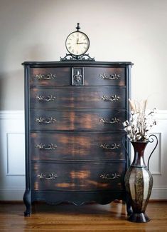 Lamp Black Washed Dresser | General Finishes Design Center Black Wash Furniture, Black Painted Furniture, Dresser Painted, Custom Painted Furniture, Furniture Painting Techniques, Dresser Furniture, General Finishes