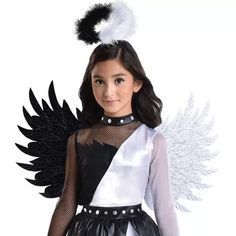 Kids' Twisted Angel Costume Twisted Angel Costume, Dark Angel And White Angel Costume, Black And White Angel Costume, Puppet Halloween Costume, Kids Angel Costume, Dark Halloween Makeup, Girls Angel Costume, Twisted Angel, Angel Costume Diy