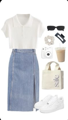 Modest Summer College Outfits, Cute Trendy Outfits 2023, Tutor Outfit Style, Home Goods Organization, Summer Genz Outfits, Black And White Outfit Summer, Summer Outfit 2024 Ideas, Outfit Idea Skirt, Outfit Ideas Trendy 2023