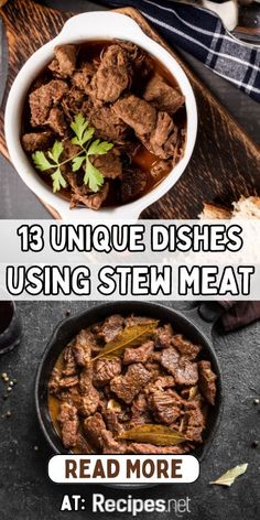 two servings of dishes using stew meat Stew Meat In Crockpot Recipes, Beef Stew Pieces Recipe, Stew Meat Recipes Not Stew, Stew Meat Bites, Cubed Meat Recipes Beef, Fast Stew Meat Recipes, What To Do With Stew Beef, Stew Meat Low Carb Recipes, Beef Stew Bites Recipe