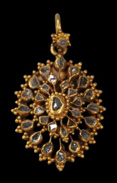 Thai Gold Pendant set with Black Diamonds - Michael Backman Ltd