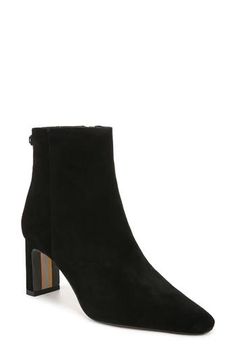 A slender square toe and demi block heel balance a versatile bootie fashioned with a side zipper for easy entry. 2 3/4" heel Side zip closure with elastic gore inset Leather upper/synthetic lining/rubber sole Imported Nordstrom Store, Anniversary Sale, Black Fits, Boot Shoes Women, Sam Edelman, New Shoes, Bootie, Side Zip, Side Zipper