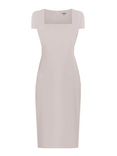 Geneva Green Long Sleeves Sheath Dress with Square Neckline, Designer Sheath Dress, Sheath Dress Outfit, White Business Dress, Princess Sarah, Daytime Dress, Square Neckline Dress, Dress With Square Neckline, Classic Sheath Dress, White Sheath Dress