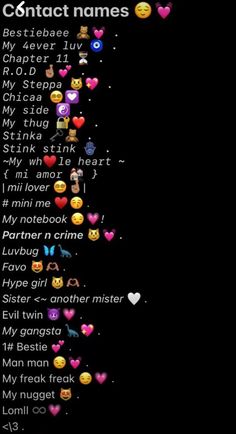 the text is written in different languages on a black background with hearts and emoticions