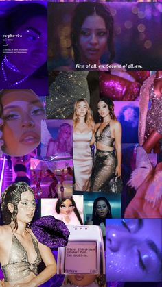 the collage shows different images of women in evening dresses and accessories, with text that reads first at all