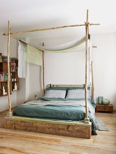 a bed that is made out of wood