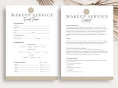 two resume templates with the words makeup service on them and an open book next to it