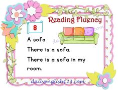 Sofa. Easy reading comprehensive for kindergarten , pre school and grade one. English Reading, Reading Worksheets, Reading Fluency, Easy Reading