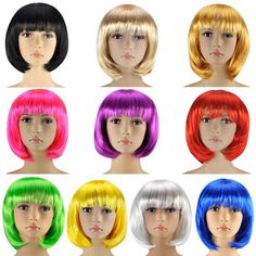 Womens Ladies Short Bob Cut Fancy Dress Cosplay Wigs Pop Party Costume Full Short Bob Cut, Fancy Dress Wigs, Lace Wigs Styles, Pop Party, Trick Or Treat Costume, Short Bob Cuts, Wig Party, Halloween Wigs, Scarf Casual