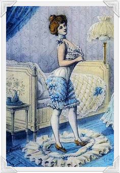 an illustration of a woman standing in front of a bed