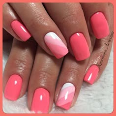 Pink Dipped Nails, Summer Gel Nails, Coral Nails, Nails And Toes, Cute Gel Nails, Colorful Nail Designs