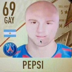 a close up of a person's face on a soccer card with the number 699 gay