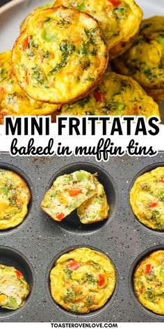 mini frittatas baked in muffin tins with the title above it