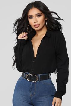 Available In Off White, Olive, Black, Burgundy, And Mustard Woven Top Long Sleeve Button Up Pockets 100% Rayon Imported | Aurora Woven Top in Black size XL by Fashion Nova Fashion Nova Outfits, Mode Inspo, Woven Top, Womens Loungewear, Cute Casual Outfits, Classy Outfits, Women Lingerie, Jumpsuits For Women, Fashion Inspo Outfits