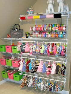 the shelves are filled with many different types of crafting supplies and crafts items for sale