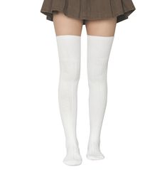 PRICES MAY VARY. Material:80% Cotton, 12% Spandex & 8% Nylon, Extra Long, Real Thigh High, Opaque, Warm, Great Fall/ Winter Thigh High Socks Size:the length of socks from Heel to Top is about 70cm/27", super stretchy, These socks are perfectly over the knee for women who's height is 5.1ft-5.9ft. Increased the density of knitted fabric, the thigh high socks are more thick-increased, which become warmer, not easy out of shape after worn and washed. Perfect for most athletic activities and everyday Thigh Length Socks, White Fitted Over The Knee Socks, White Fitted Over-the-knee Socks, Fitted White Over-the-knee Socks, Casual Full-length Fitted Hosiery, Casual Full Length Fitted Hosiery, White Stretch Over-the-knee Socks, Casual Winter School Stockings, Thigh High Hosiery For School