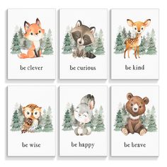 four cards with different animals and words on them