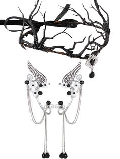 PRICES MAY VARY. Nice and Elaborate Combination: the vintage black crown elf ears set includes 1 black forest branch headpiece crystal pendant crown and 1 pair of elf ear cuffs, a nice combination for you to use in parties and events Women's Fairy Tale Crown Accessory: with its distinctive V shaped design, the rhinestone fairy elf leaf wedding headband with delicate flowers and glitter crystal pendant is both elegant and eye catching; Lightweight and easy to wear, the ribbon at the back is desig Elves Cosplay, Dark Fairy Crown, Branch Headpiece, Elven Style, Fairy Flower Crown, Elf Wings, Elf Crown, Fairy Headpiece