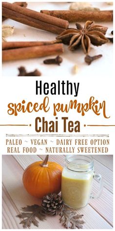 healthy spiced pumpkin chai tea with cinnamon and star anise on the side