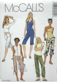 four women's jumpsuits and one woman's top sewing pattern, with the