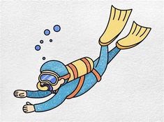 a drawing of a person swimming in the water with a scuba mask and goggles