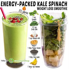 Everybody knows that spinach smoothies are super healthy. And everybody also knows that kale smoothies are equally as good for you. So why not combine the two healthy greens into one energy-packed kale and spinach green smoothie that offers a literal mega dose of nutrition? That’s exactly what this fantastic recipe does and then it even throws a few other great ingredients in for good measure. You’re guaranteed to get a nice boost of energy after drinking this smoothie and once you see how unbel Healthy Food Diet, Beauty Smoothie, Diet Healthy Food, Detox Smoothies, Smoothies Recipes, Summer Smoothies, Indian Dessert, Diet Ideas