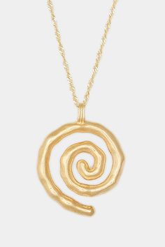 Please note that all sales are final. The Sacred Spiral is an ancient symbol of birth & rebirth; a symbol for personal power, taking you to the center of the tornado. This necklace comes on a nostalgic chain style, a keepsake that is quite literally a metaphor for personal vision and enlightenment. It will inspire in you visions of power, purpose, and creativity. 14k Gold Vermeil / .925 Sterling Silver Wipe clean Handcrafted with love in Montreal Dimensions M : 18 inch chain L : 20 inch chain | Unique Spiral Yellow Gold Jewelry, Unique Yellow Gold Spiral Jewelry, Gold Spiral Jewelry, Hand Forged Spiral Gold Jewelry, Spiral Hammered Jewelry As Gift, Spiral Hammered Jewelry Gift, Spiral Brass Jewelry, Unique Hammered Spiral Jewelry, Spiral Brass Necklace For Gift