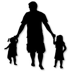 the silhouette of a man holding hands with two small children in front of him and an adult