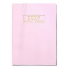 a pink planner with gold lettering on the front and back cover that reads, 205 month planner