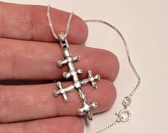 "Vintage Sterling Silver Ornate Coptic Cross pendant charm produced in the workshop of Mary B Hetz ©1990. Light oxidation shows off the lovely detail of this unique coptic cross design. The pendant measures 1 9/16\" (40 mm) long (including loop at top) x 3/4\" (21 mm) wide. Beautiful statement cross! Available Options: * Single pendant * Pendant on 36\" black leather cord - 3mm thick * Pendant on necklace with choice of sterling silver 1 mm or 1.5 mm cable or box chain sizes (see sizes image) Ex Coptic Cross, Gold Vermeil Jewelry, Vermeil Jewelry, Cross Design, Cross Designs, Cross Pendant Necklace, Kate Moss, Box Chain, Wire Wrapped Jewelry