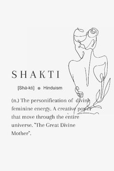 the words shakti are written in black and white, with an image of a woman