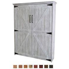 a white wooden cabinet with sliding doors