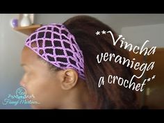 a woman wearing a purple headband with the words viveha veranega crochet on it