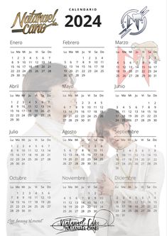 a calendar with two people standing next to each other