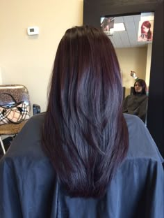 Dark Chocolate Brown Hair With Red Tint, Burgandy Hair Highlight, Dark Cherry Coke Hair, Black Hair With Red Undertones, Black Hair With Red Tint, Reddish Black Hair, Dark Brown Burgundy Hair, Blackish Red Hair, Round Layers Haircut