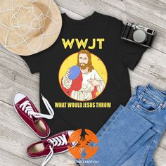 Product details: ✔️ NAME: What Would Jesus Throw WWJT T-Shirt Funny Christian Vintage T-Shirt, Funny Jesus Shirt, Christian Shirt, Gift Tee For You And Friends ✔️ IMPORTANT NOTE: Both Men and Women can we our shirts because this is unisex style t-shirts; Wash item inside out in cold water, do not bleach, do not dry clean, do not iron directly on the design. ✔️ MATERIAL: 5.3-ounce, 100% cotton (99/1 cotton/poly (Ash) & 90/10 cotton/poly (Sport Grey); Heavyweight classic unisex tee; Taped neck and Jesus Take The Wheel Funny, T Shirt Jesus Christ, What Would Jesus Do Shirt, Funny Religious Shirts, I Love Jesus But I Cuss A Little Shirt, Jesus Funny, Style T Shirts, Jesus Shirt, Christian Humor