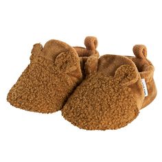 Protect your baby boy’s tiny feet with brown, plush booties with comfy poly-fleece lining keep your little one warm, while the canvas non-skid sole helps support balance for young adventurers. Secured with a hook and loop strap, the booties fit securely yet comfortably. When removing, the heel loop makes the baby booties easy to remove. Cute, tiny ears and a poly boucle toe complete the adorable look. Our essentials have been independently certified with STANDARD 100 by OEKO-TEX® so that you don Baby Size Chart, Gerber Baby, Soft Slippers, Baby Gender, Baby Boy Shoes, Toddler Boy Outfits, Neutral Baby, Baby Booties, Baby Grows