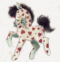 a drawing of a toy horse with hearts on it's body and manes