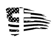 the american flag with a cross on it is shown in black and white, as well as