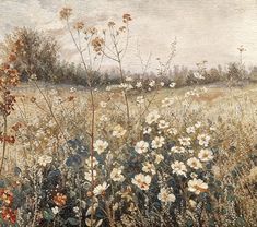 a painting of white flowers in a field