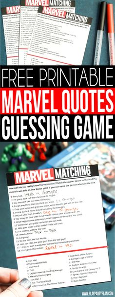 the free printable spider - man quote guess game is on display in front of a table