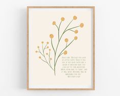 a framed print with the words and flowers on it