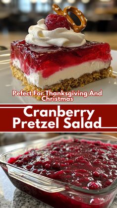 Cranberry Pretzel Salad - Pefect For Thanksgiving And Christmas Cranberry Yum Yum Dessert, Cranberry Bars With Fresh Cranberries, Cranberry Delight Dessert, Fruit Dishes For Christmas, Cranberry Jello Fluff Salad, Christmas Fruit Side Dishes, Creamy Christmas Salad, Cranberry Fluff Pie, Pretzel Dessert Christmas